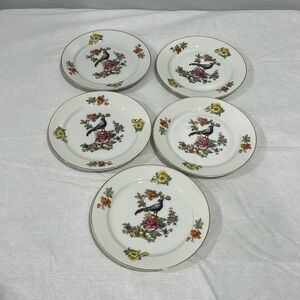 Vintage Epiag Czechoslovakia bread desert Plates Royal Peacock Flowers set of 5